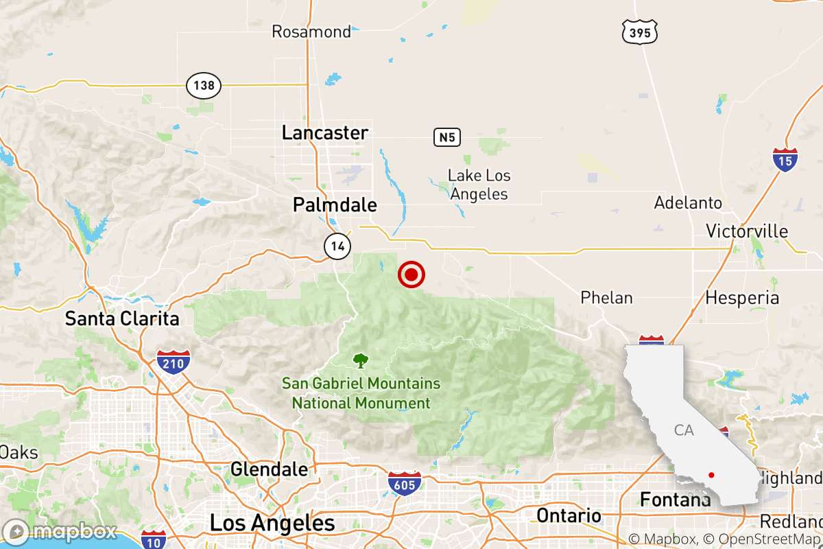 A map shows the location of the small quake near Palmdale.