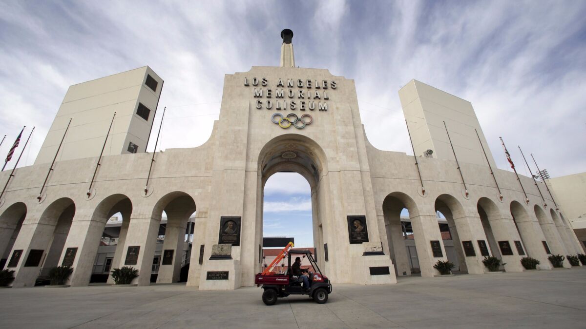 The Los Angeles Memorial Coliseum, seen here on Jan. 13, is but one obvious tribute to ancient art and architecture that can be found in the Los Angeles region.