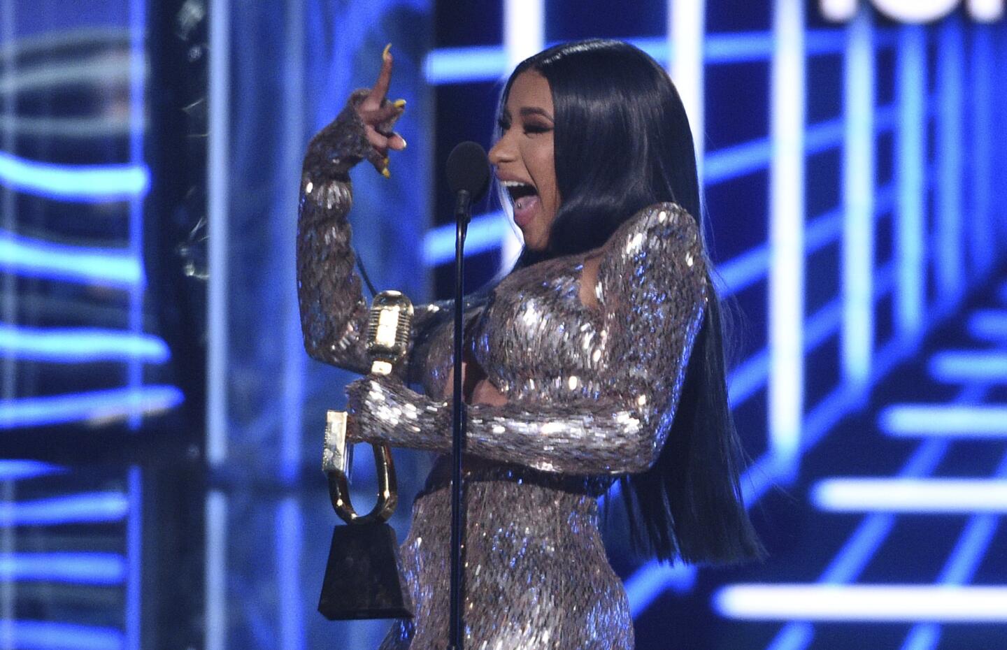 Cardi B accepts the top rap song award for "I Like It" at the Billboard Music Awards on May 1, 2019, at the MGM Grand Garden Arena in Las Vegas.