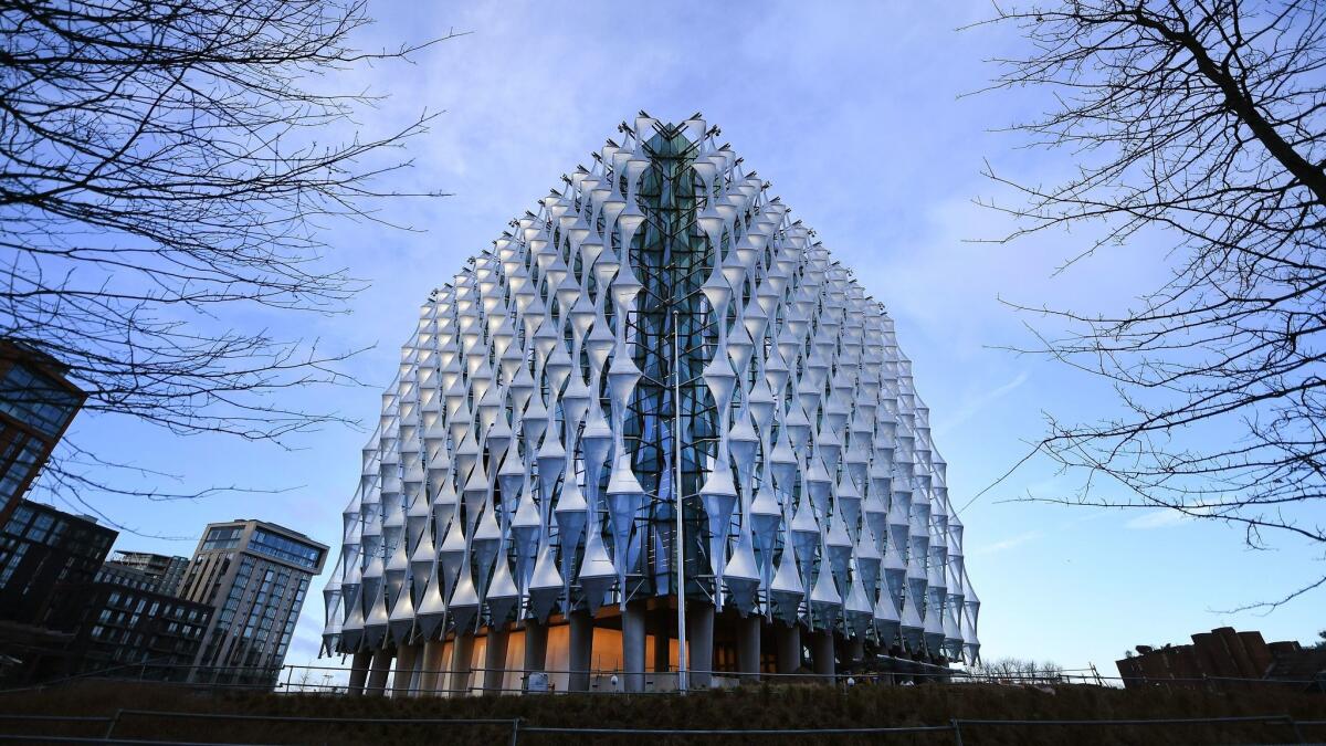 An exterior view of the new U.S. Embassy at Nine Elms in London. The new embassy is set to open Jan. 16. The 12-story, cube-shaped building is reportedly the most expensive embassy ever built at a cost of $1 billion.