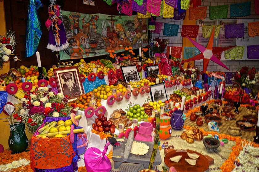 A typical ofrenda, or altar, this one in Mixquic, Mexico.