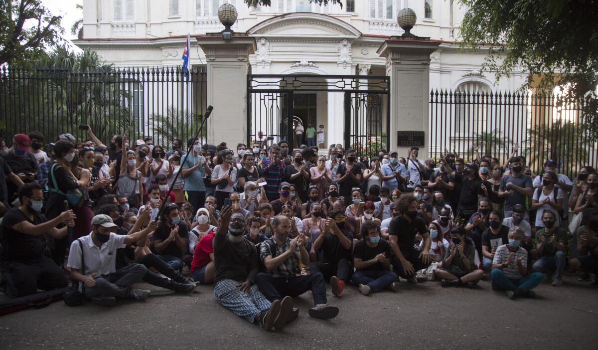 Young artists protest Friday in front of the Ministry of Culture in Havana.