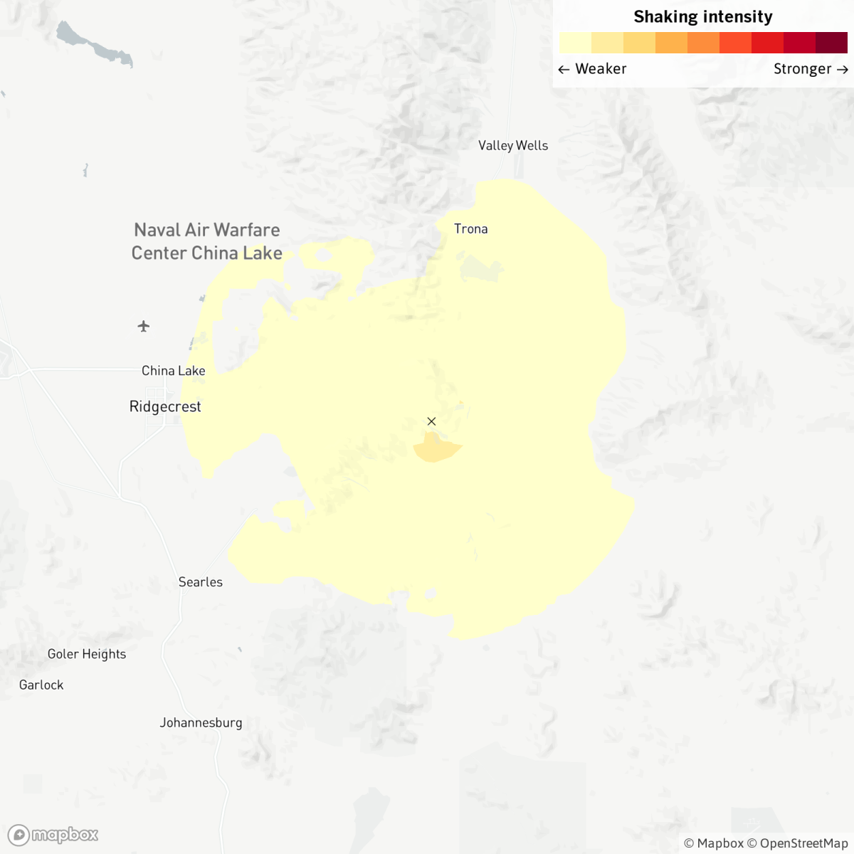 Map shows location of Ridgecrest, Calif., area earthquake.