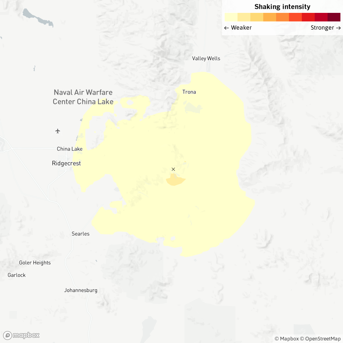 Map shows location of Ridgecrest, Calif., area earthquake. 