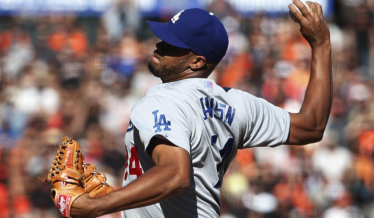 Dodgers closer Kenley Jansen pitched a 1-2-3 ninth inning with two strikeouts against the Giants on Sunday to earn his 42nd save of the season.