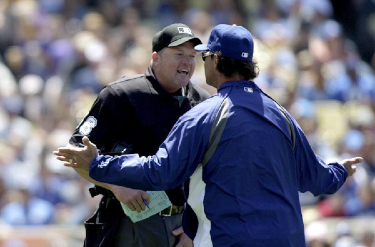 MLB officials believe expanded use of instant replays could result in shorter games because there should be fewer arguments and protests, such as the one above between Dodgers Manager Don Mattingly and umpire Ron Kulpa.