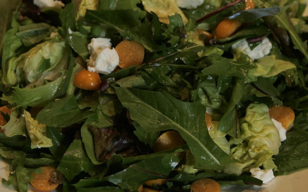 Dandelion greens salad with gooseberries and cilantro vinaigrette (Maskrossallad)