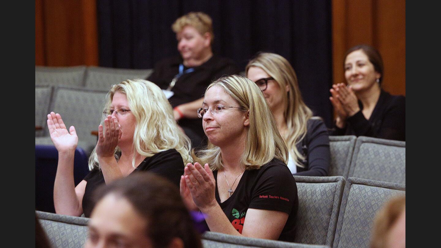 Photo Gallery: Burbank Teachers Association confronts Burbank Unified School District board meeting to protest for better wages and smaller class sizes