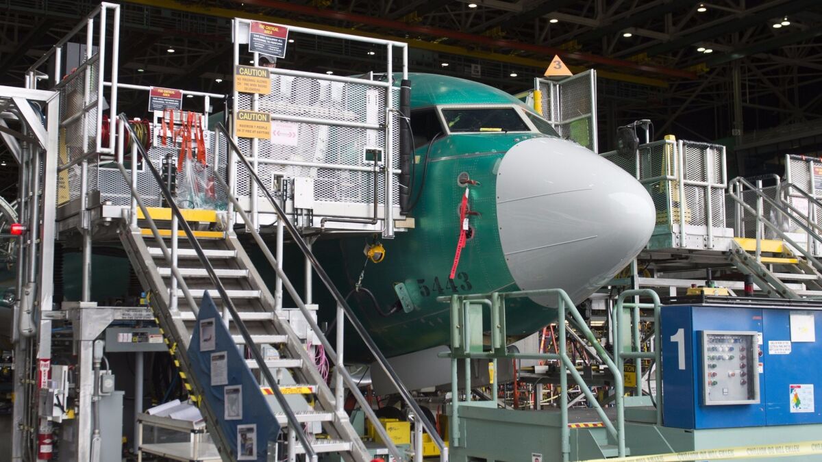 A Boeing 737 aircraft is assembled at Boeing's 737 airplane factory in Renton, Wash., on May 19, 2015.