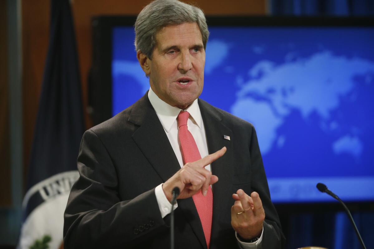 Secretary of State John F. Kerry talks about Syria and chemical weapons at the State Department in Washington.