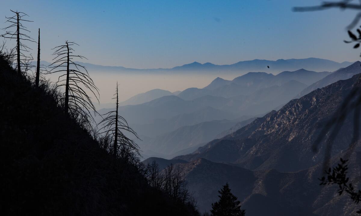 Low clouds drift into the mountains and valleys of the San Gabriels 