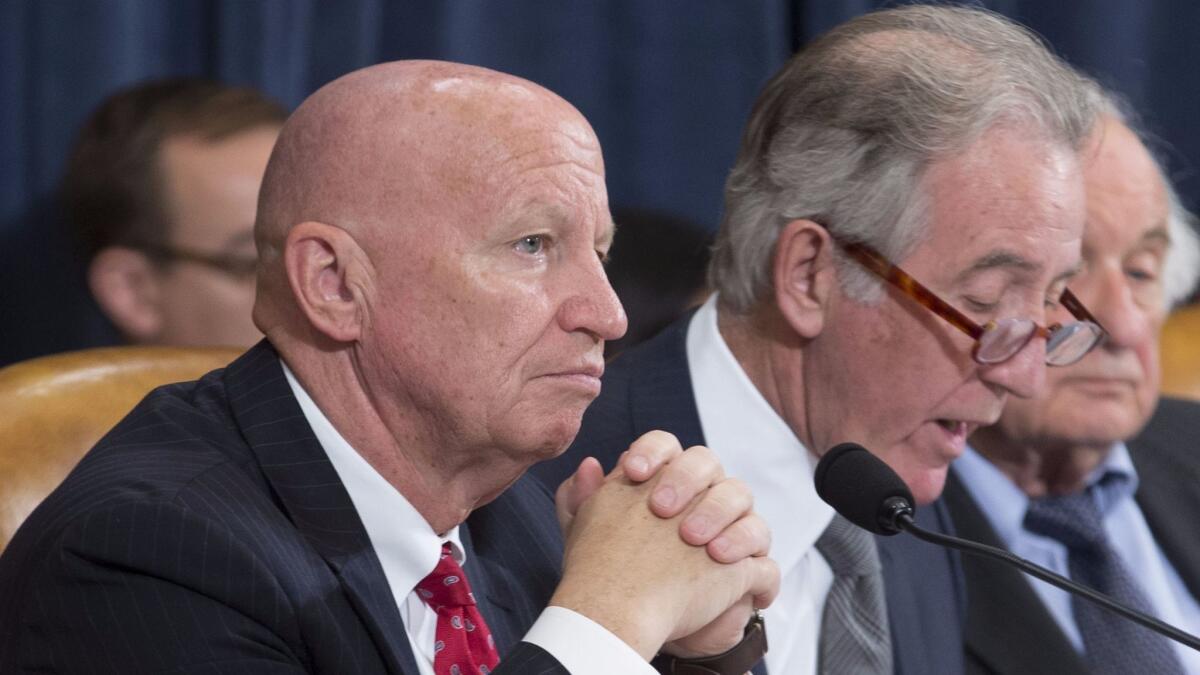 Ways and Means Committee ranking member Rep. Richard Neal, D-Mass. (right), laces into the GOP tax plan during a mark-up session Monday as Chairman Kevin Brady, R-Tex., listens.