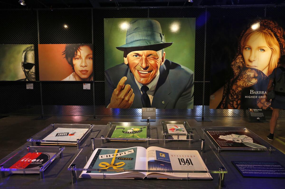 A giant promotional piece of Frank Sinatra from his glory days on display at the Art of Music Experience on Thursday.
