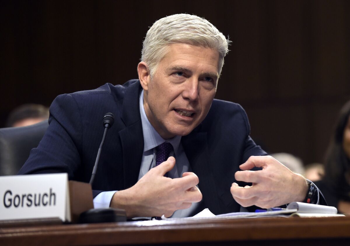 Supreme Court Justice nominee Neil Gorsuch testifies before the Senate Judiciary Committee on March 21.
