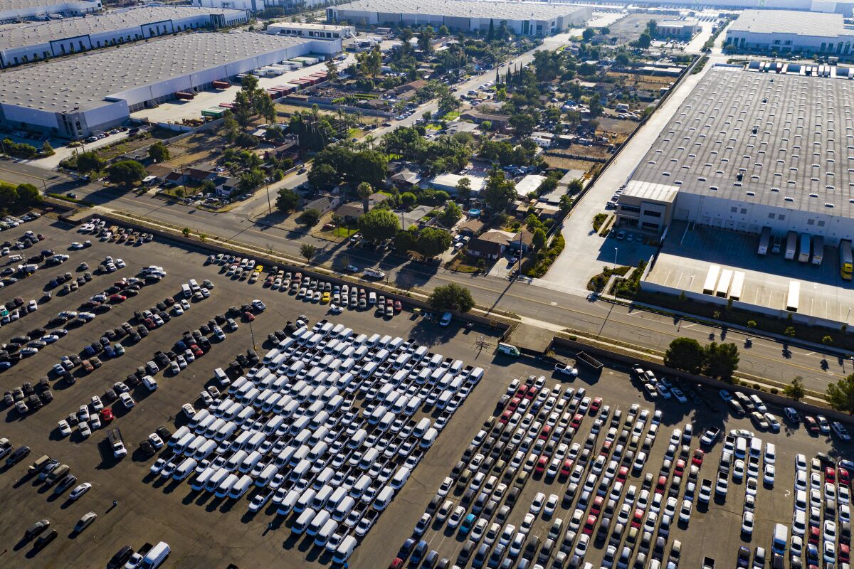 In the past five years, hubs of warehouses have surrounded neighborhoods in Fontana, Calif.