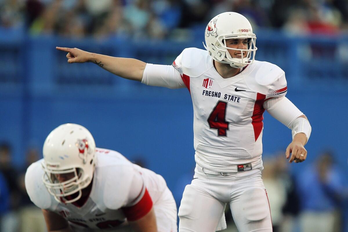 Fresno State quarterback Derek Carr has passed for a nation-leading 4,866 yards and 48 touchdowns this season.