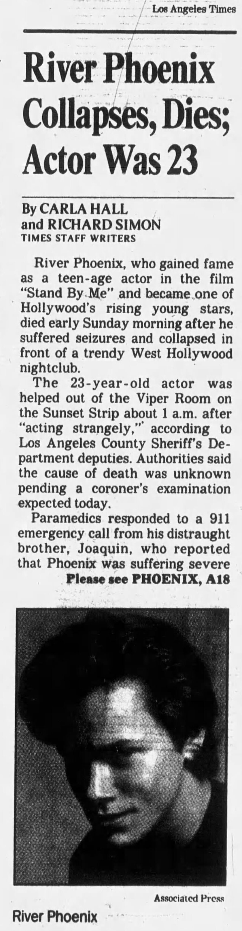 Clipped from the front page of the Los Angeles Times Nov. 1, 1993. (L.A. Times archive)