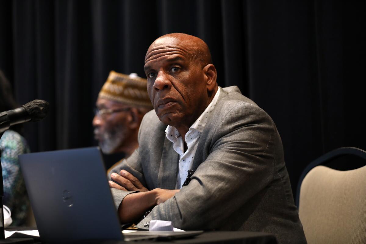 State Sen. Steven Bradford listens during a California Reparations Task Force meeting.