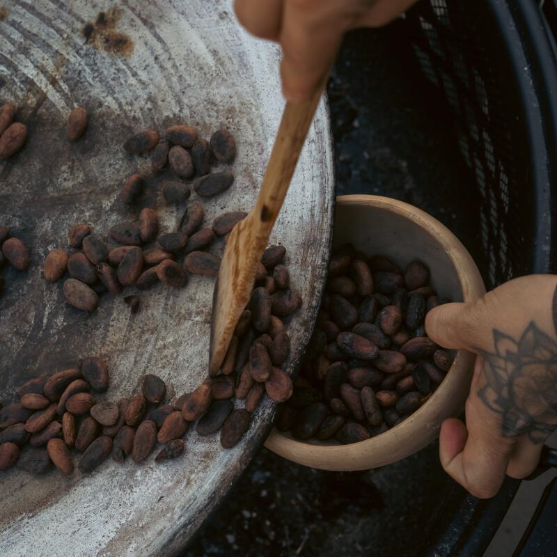 The process of Villegas' cacao ceremony shown in four photos