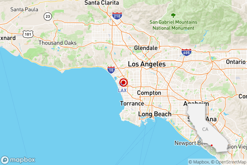A map of L.A., with a red dot near LAX
