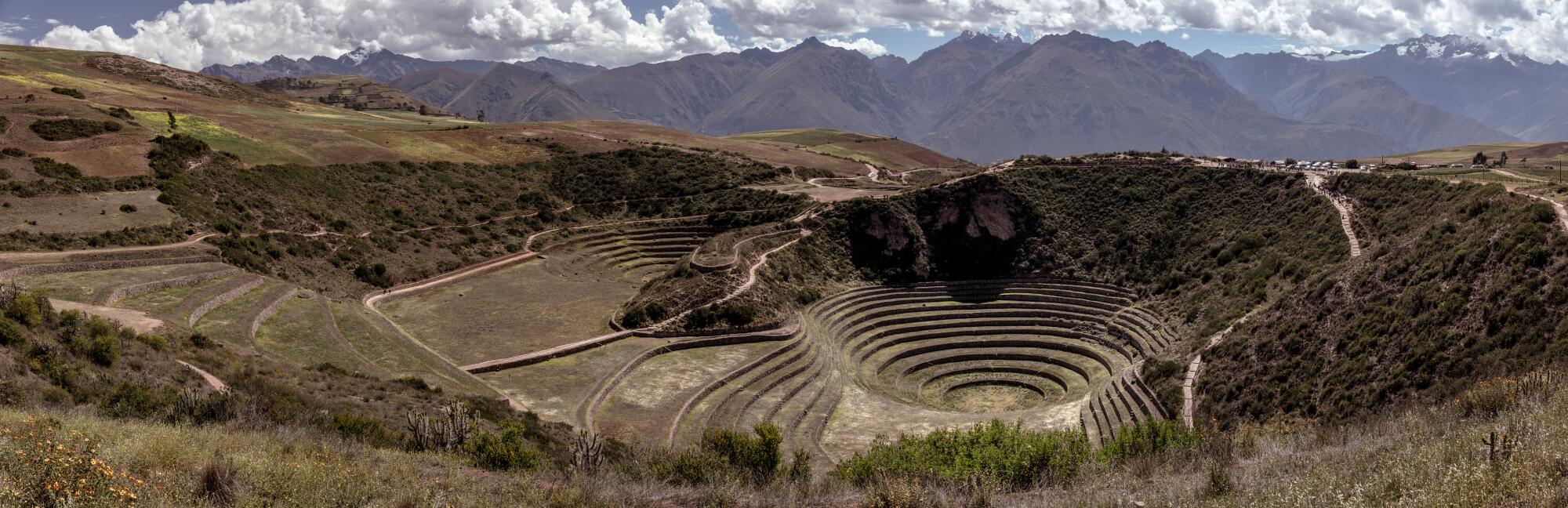 MORAY, CUSCO - APRIL 30, 2023: View of Moray's andenes. April 30, 2023.ccc