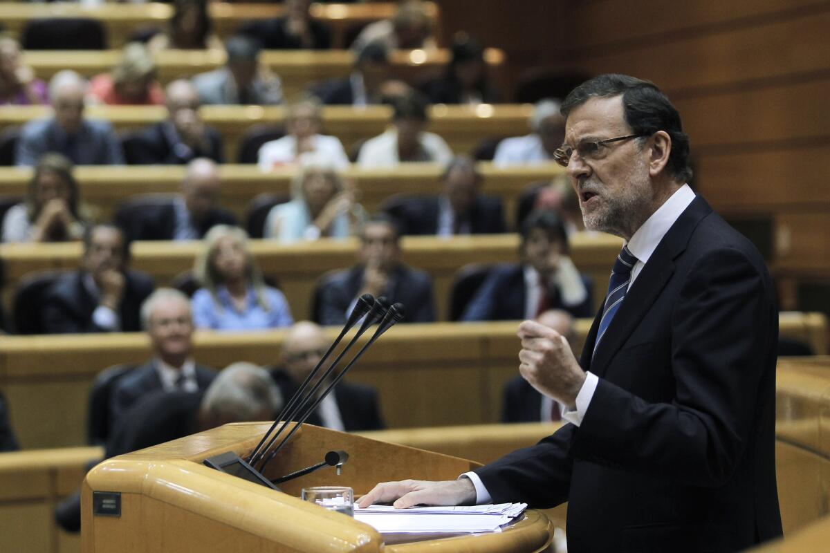 Spain's prime minister, Mariano Rajoy, addresses parliament about a corruption scandal.