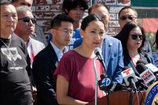 MONTEREY PARK, CA - JULY 21: Kristenne Reidy, daughter of victim Valentino Alvero asked for red flag warnings to be available in Chinese, in this community, as one way of addressing the problem of gun violence during a press conference at Star Dance Studio in Monterey Park, CA on Friday, July 21, 2023. Rep. Judy Chu announced a new bicameral federal legislative package to address gun violence and keep firearms out of the hands of dangerous individuals. (Myung J. Chun / Los Angeles Times)