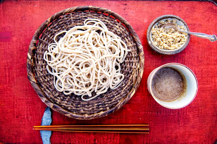 LOS ANGELES, CA - DECEMBER 30: Soba noodles with ground walnut dipping sauce from Sonoko Sakai in Highland Park on Wednesday, Dec. 30, 2020 in Los Angeles, CA. (Mariah Tauger / Los Angeles Times)