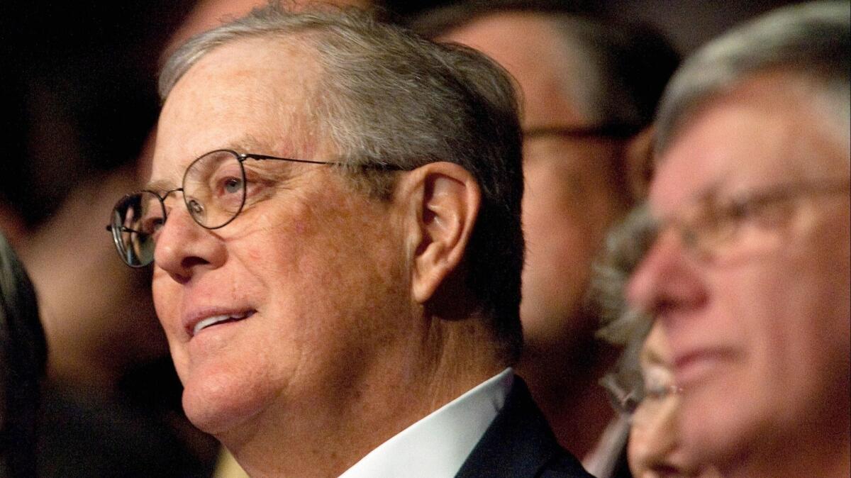 Billionaire David Koch is chairman of the board of Americans for Prosperity, a conservative advocacy group that encourages workers to opt out of paying union dues.