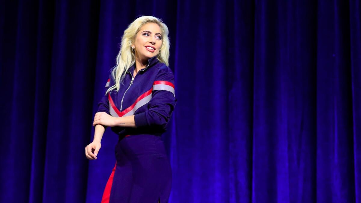Lady Gaga at a Super Bowl news conference Thursday in Houston.