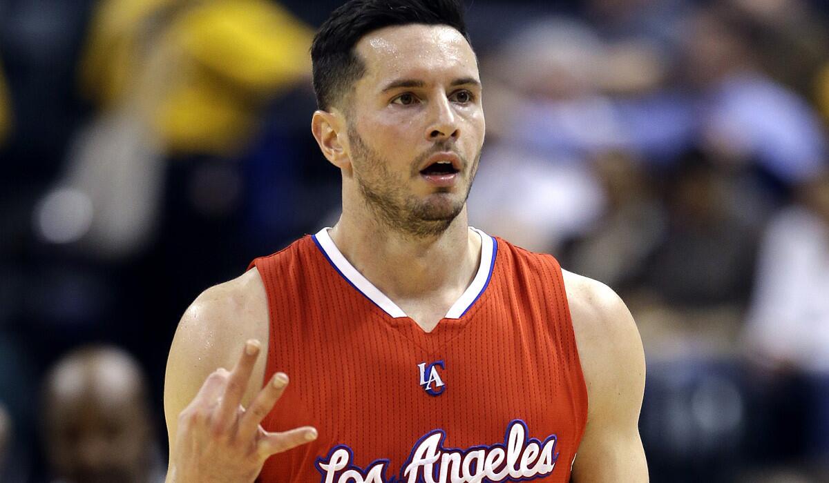 Clippers shooting guard J.J. Redick reacts after making a three-point basket against the Pacers earlier this season.