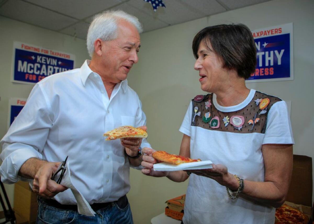 Republican gubernatorial candidate John Cox delivers a pizza lunch to Rep. Mimi Walters' campaign headquarters in Newport Beach on election day, Nov. 6.