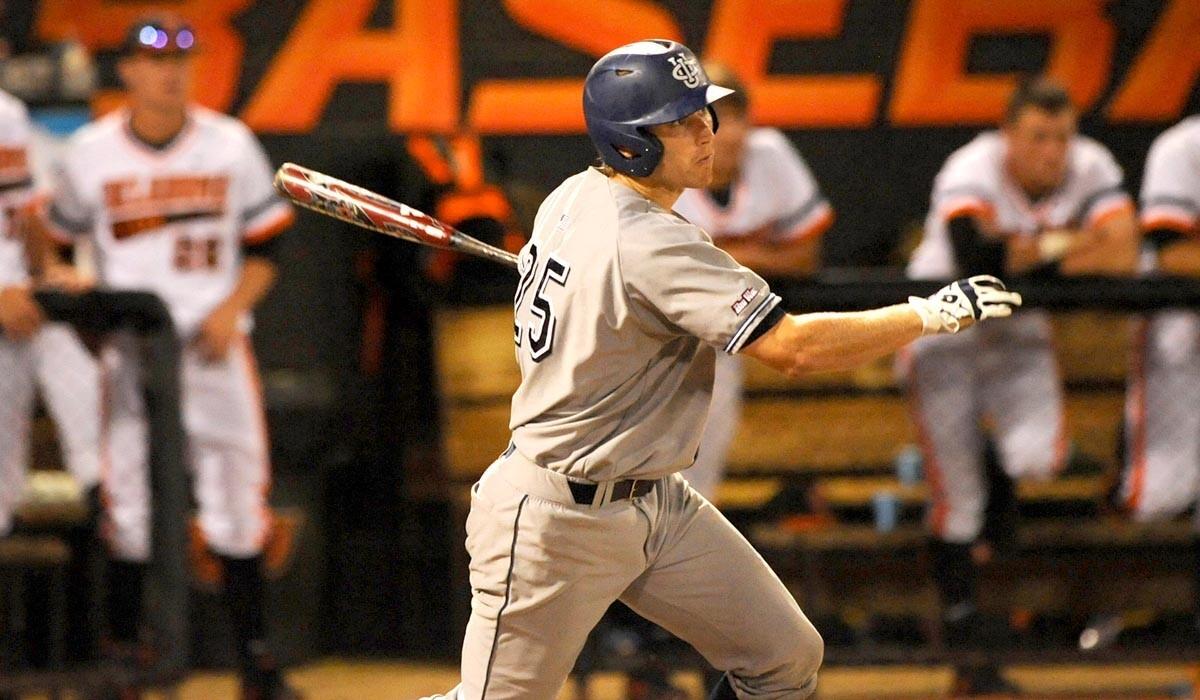 UC Irvine's Taylor Sparks delivers one of his four hits in the 8-4 victory over Oklahoma State in super regional opener on Friday night in Stillwater, Okla.