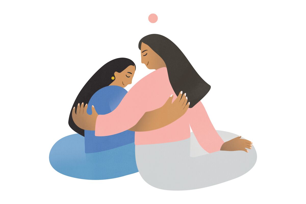 Illustration shows family members in a loving embrace