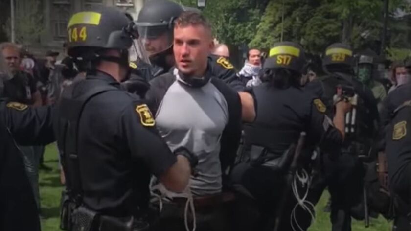 Robert Rundo is arrested at a 2017 rally in Berkeley. 