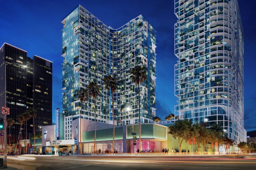 A rendering of the Palladium Residences, a pair of towers that are planned for construction in Hollywood.