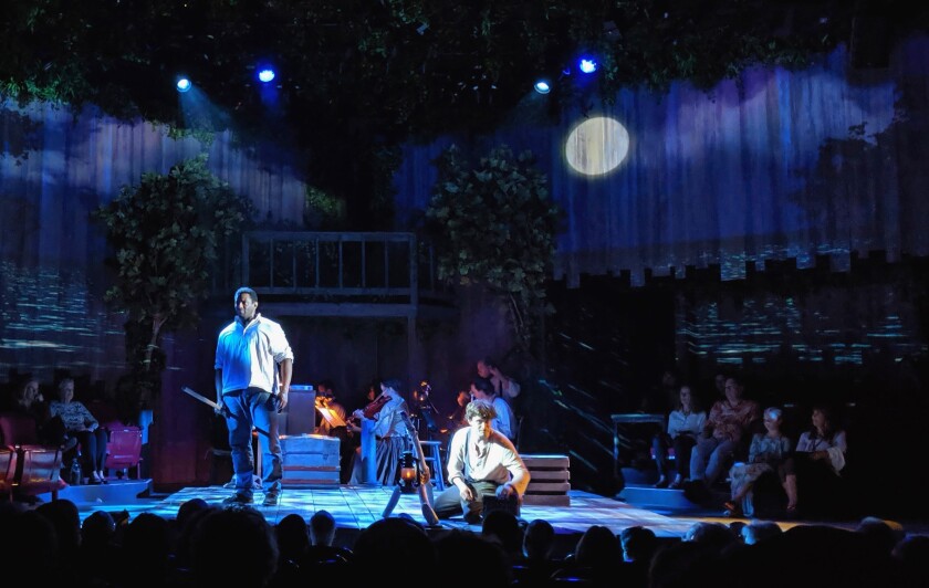 A runaway slave (David Aron Damane) teaches Huck Finn (Josey Montana McCoy) a life-changing lesson in “Big River” at the Rubicon in Ventura.