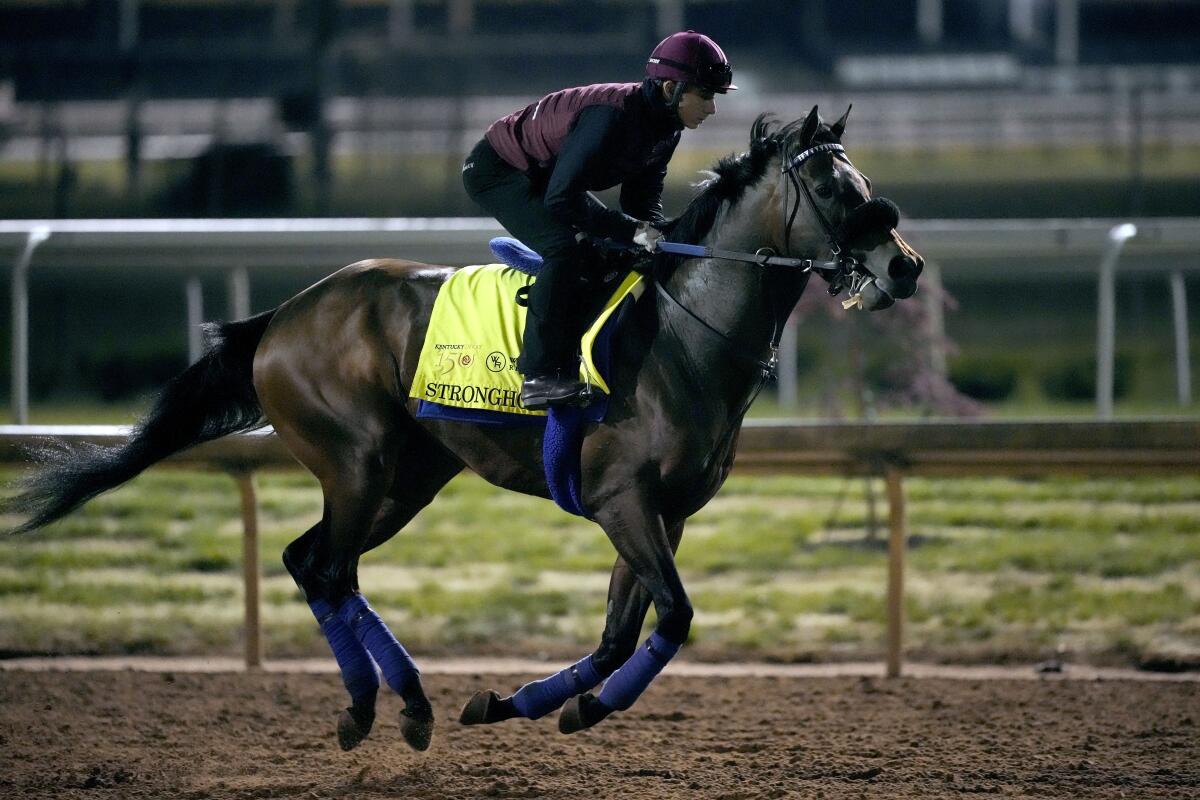 Kentucky Derby entrant Stronghold works out at Churchill Downs on Thursday.