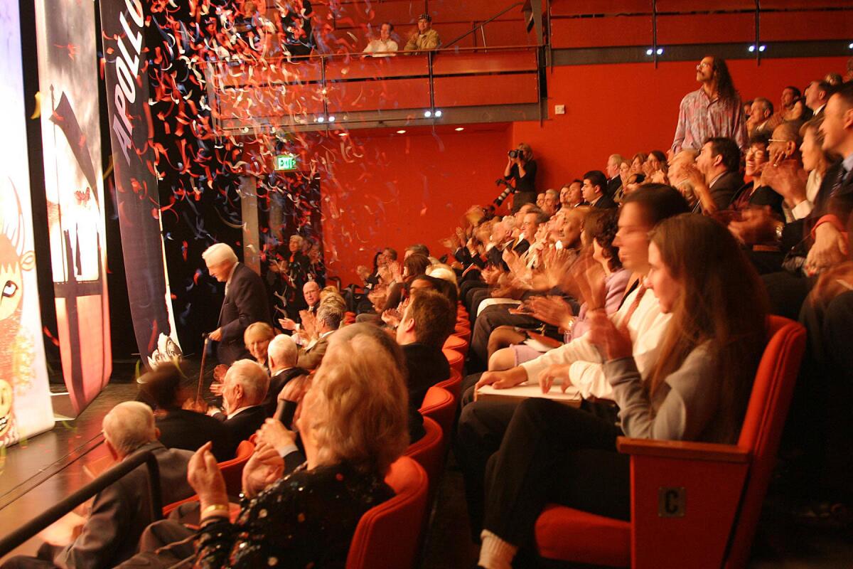 Audience members seated inside the Kirk Douglas Theatre.
