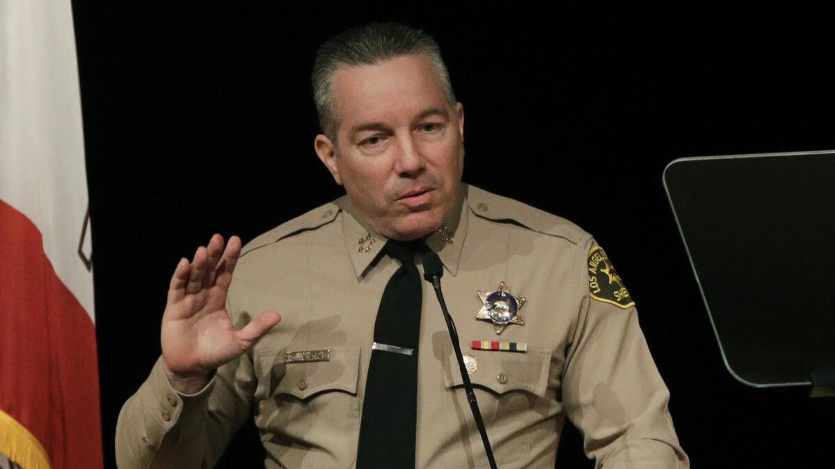 Los Angeles County Sheriff Alex Villanueva speaks during his swearing-in ceremony in December.