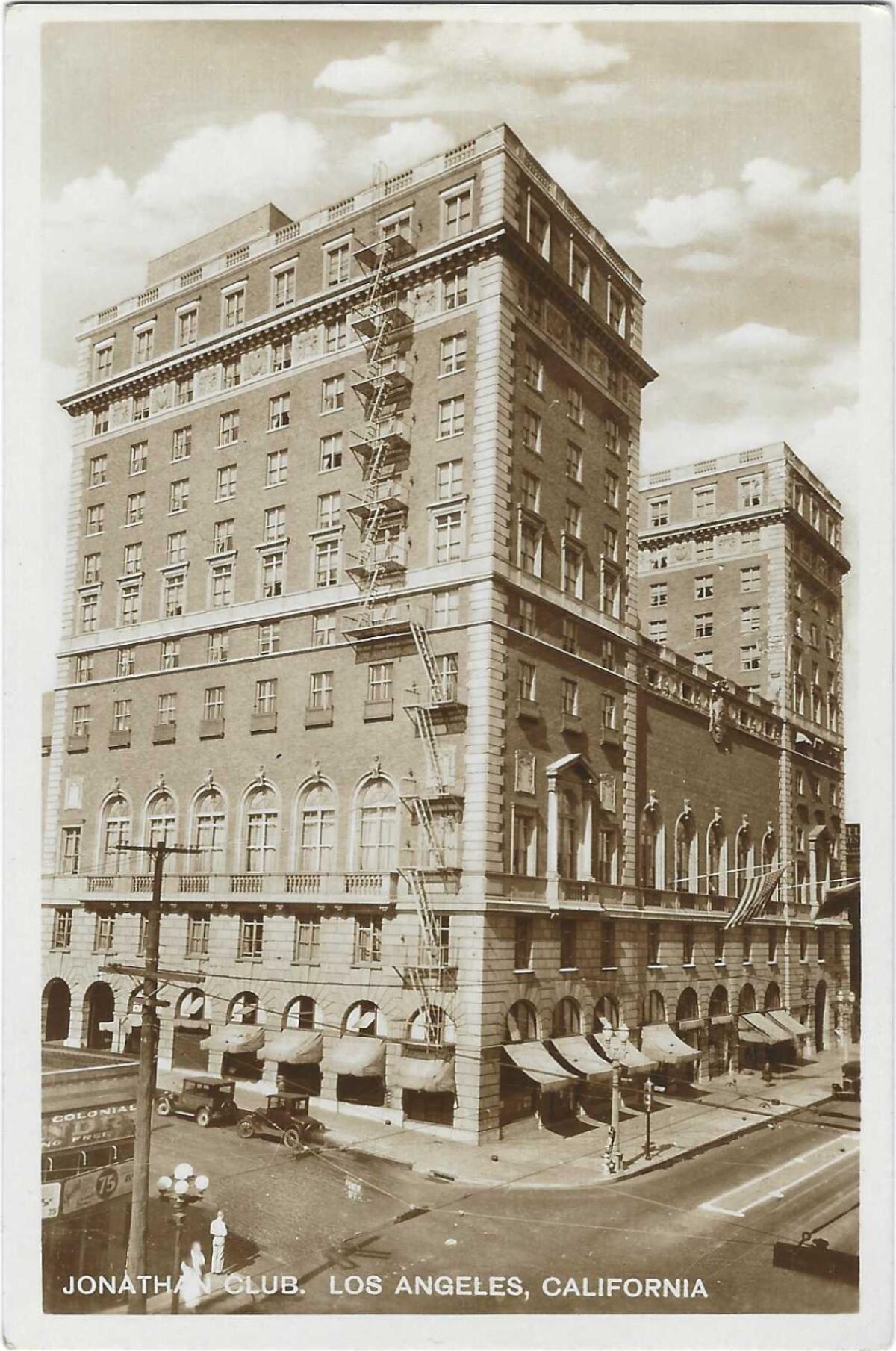 Sepia tone image of the Jonathan Club building at 6th and Figueroa streets