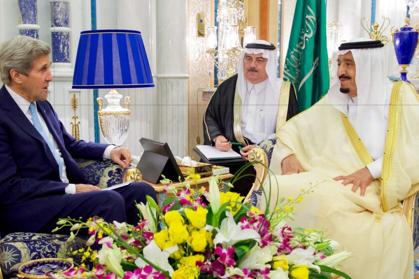 Secretary of State John Kerry meeting Sunday with Saudi King Salman (right)