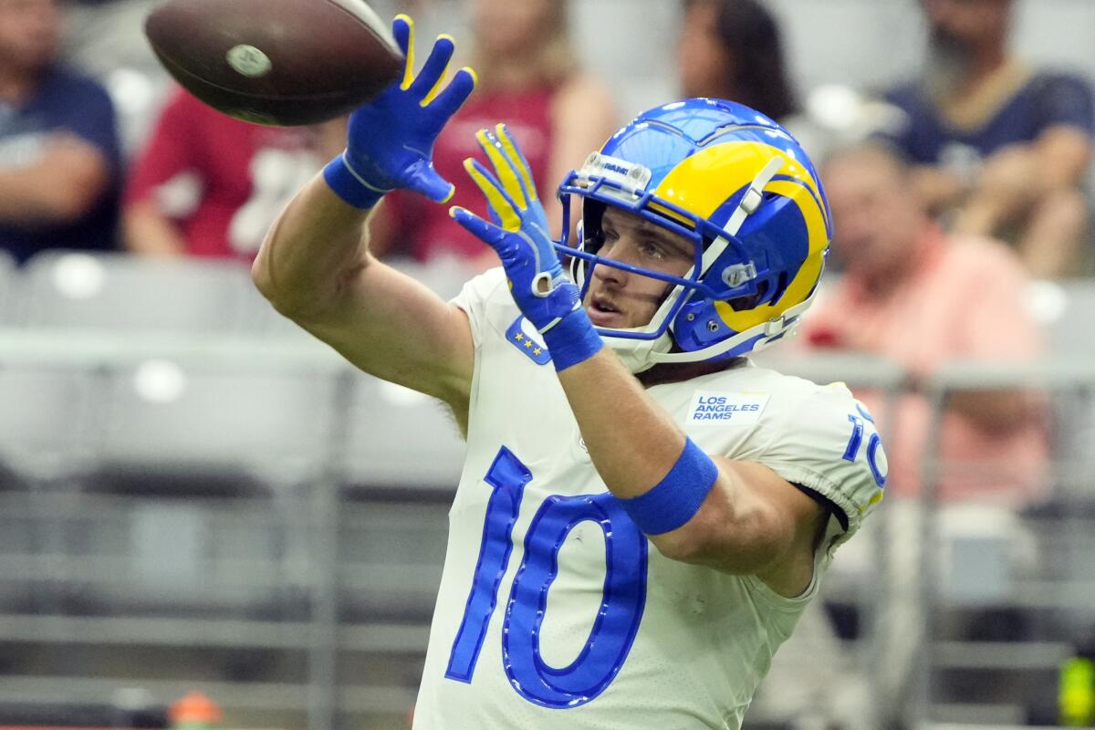 Rams wide receiver Cooper Kupp catches a pass in warmups before a win over the Arizona Cardinals on Sept. 25.