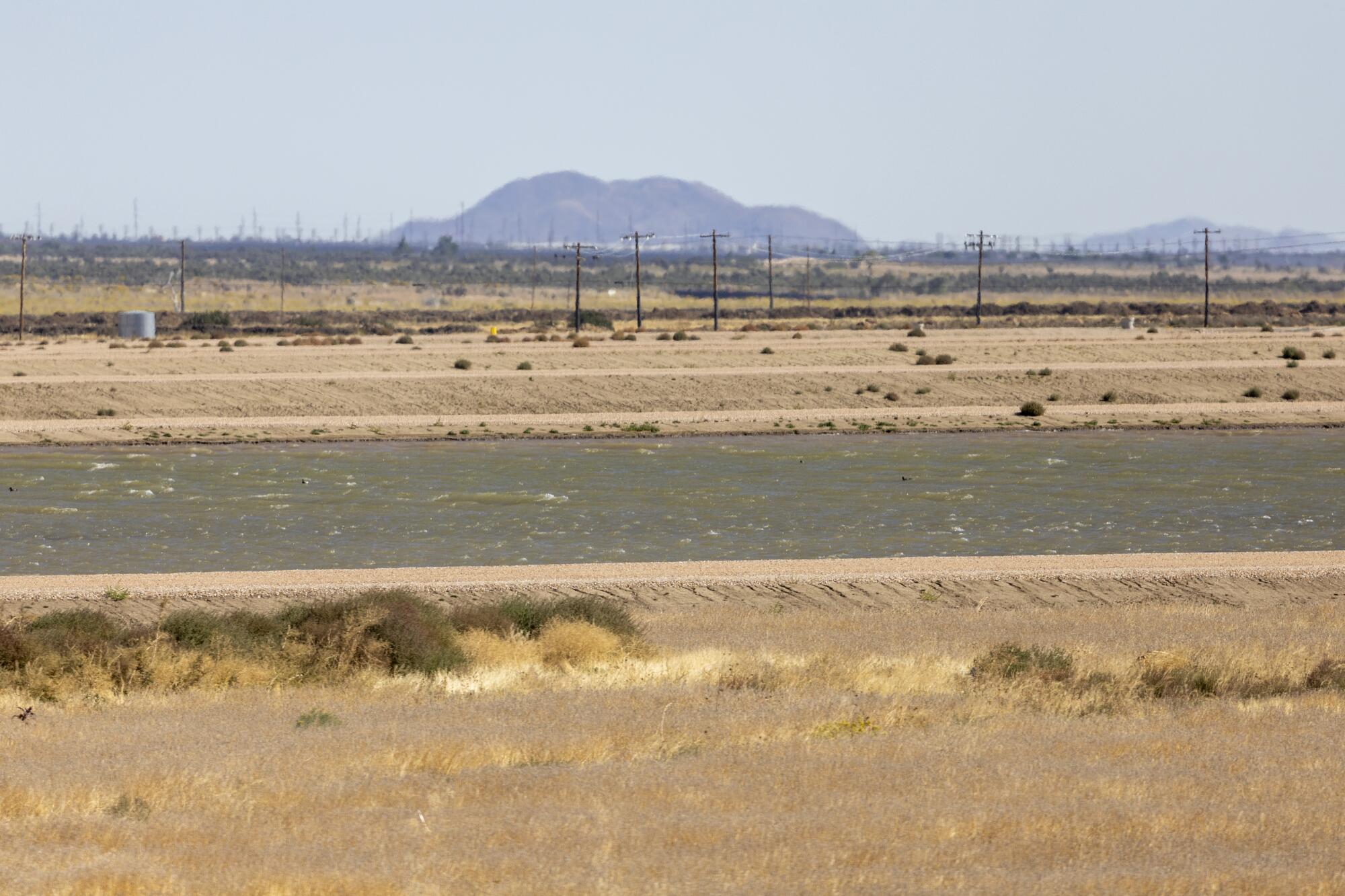Water from the State Water Project fills a basin at the High Desert Water Bank near Lancaster.