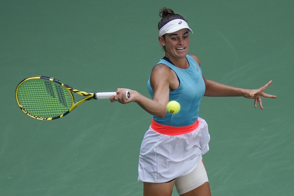 Jennifer Brady returns a shot against Yulia Putintseva during the quarterfinals of the U.S. Open on Sept. 8, 2020.