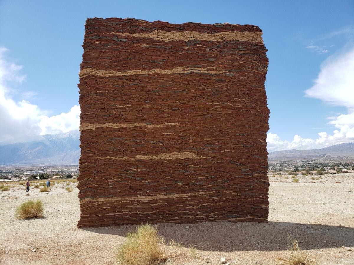"What Lies Behind the Walls," a mixed-media representation of a wall, in the desert near Palm Springs.