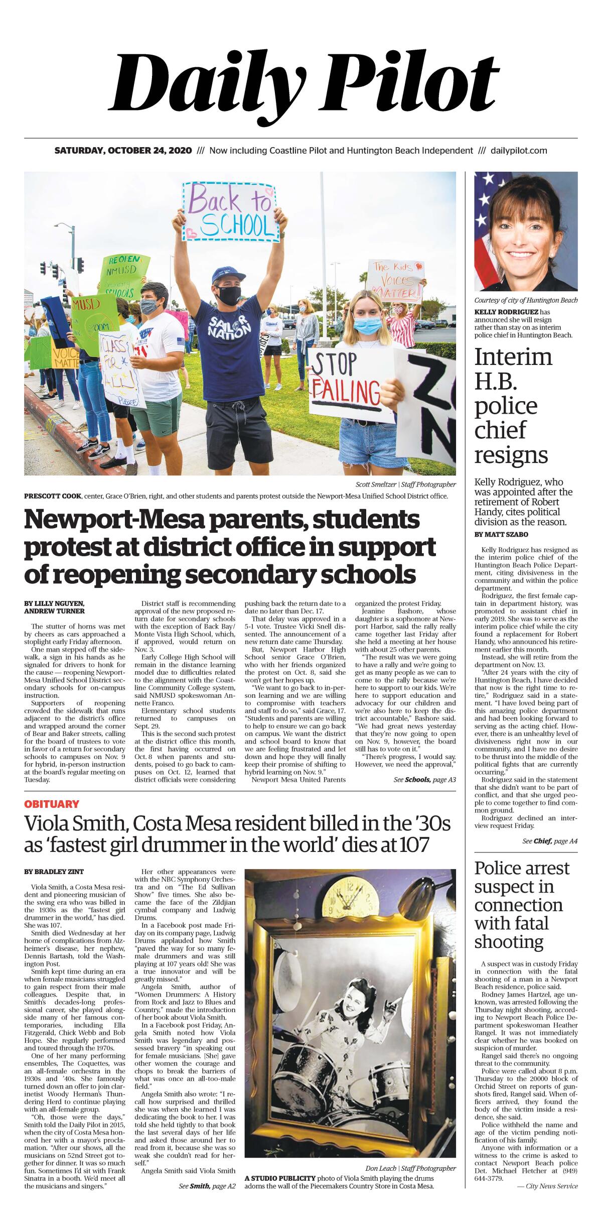 Front page of Daily Pilot e-newspaper for Saturday, Oct. 24, 2020