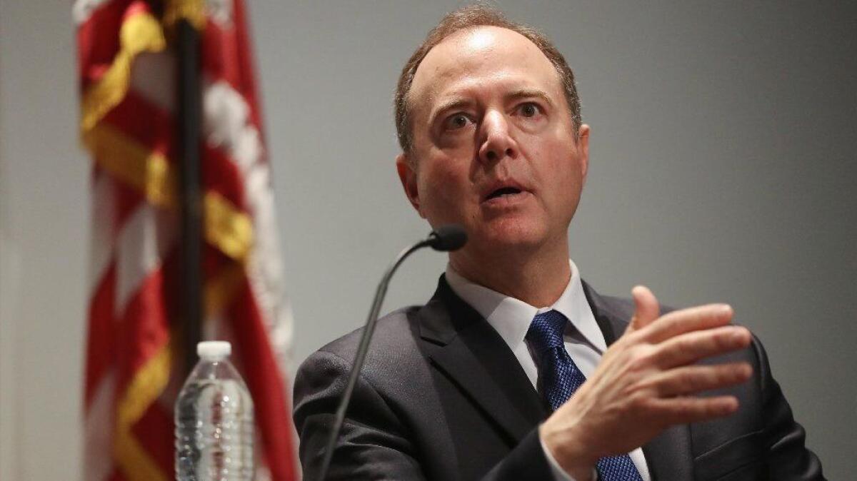 Rep. Adam Schiff speaks at a May 30 discussion in Los Angeles on the possibility of impeaching President Trump.