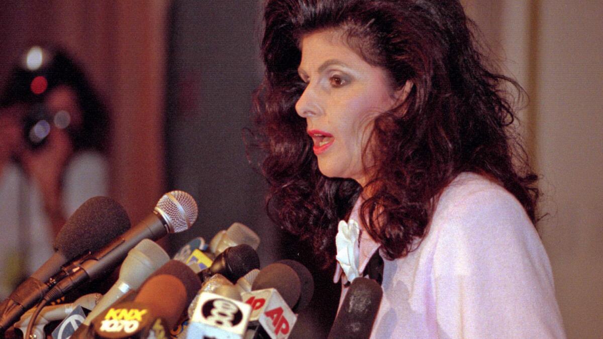 In a news conference at the Bevery Wilshire Hotel in 1996, attorney Gloria Allred announces that she is representing a 13-year-old boy who claimed to have been molested by Michael Jackson.