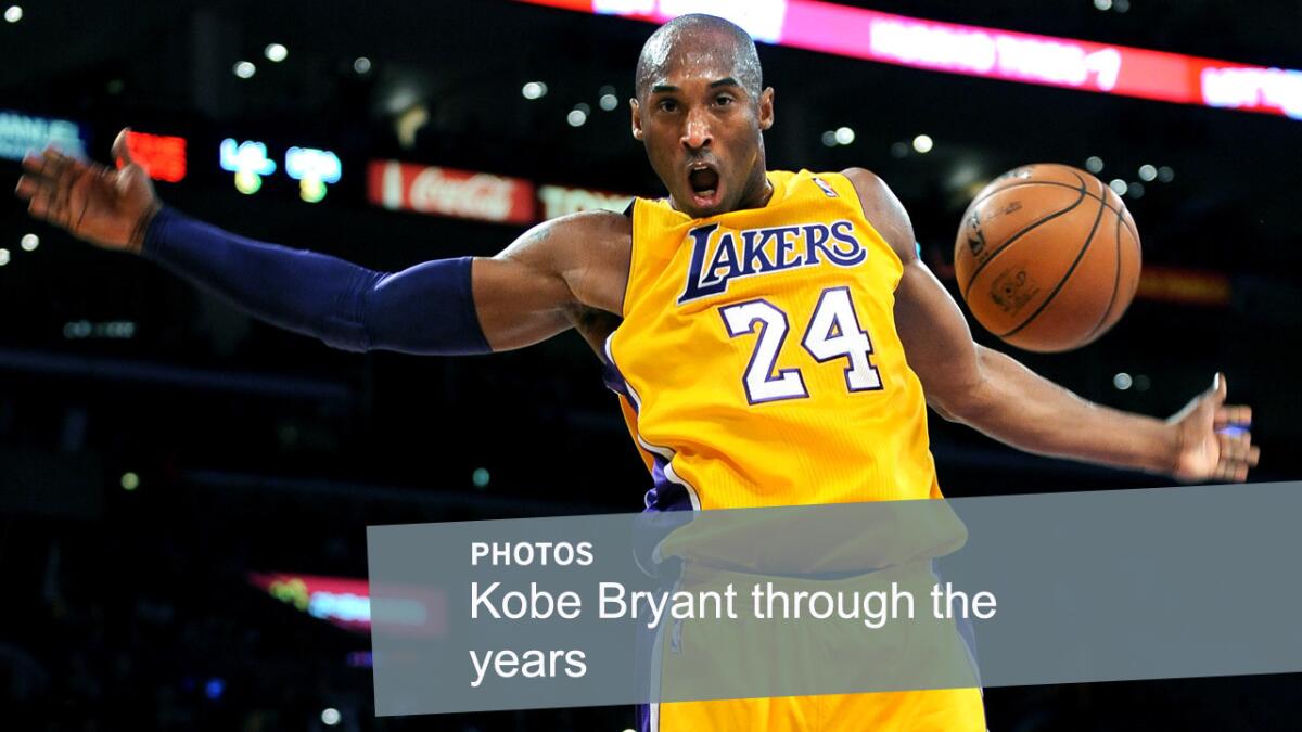 Lakers star Kobe Bryant dunks against the Utah Jazz on Jan. 25, 2013, at Staples Center.